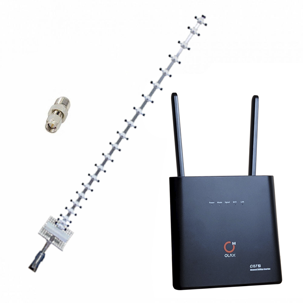  Комплект 4G інтернету для села, заміського будинку, дачі: Wi-Fi роутер з сим картою та АКБ Olax AX9 Pro + 4G LTE антенаСтріла Marketnet T1727 21дБ. Швидко налаштувати та підключити інтернет Склад комплекту: 4G LTE антена, 4G роутер Olax AX9 Pro, Адаптер SMA Female
